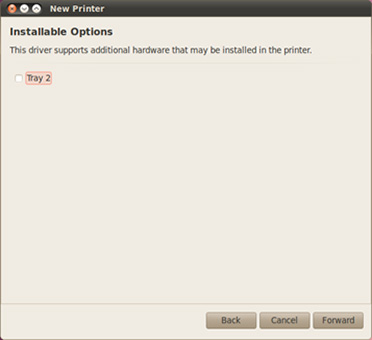 삼성 프린터 Samsung Unified Linux Driver 추가 8 tray2 옵션이 있어 선택가능한 화면