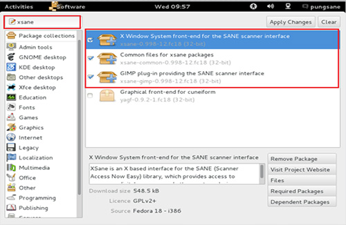 삼성 프린터 리눅스 Xsane 설치 방법 8 Xsane 검색하는 화면