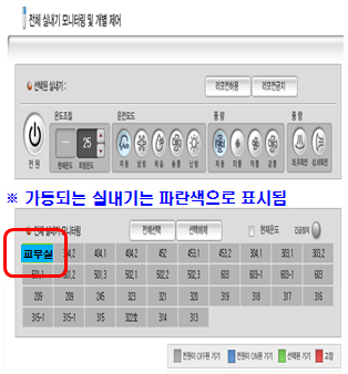 dms1 가동되는 실내기 파란색으로 표시되는 이미지