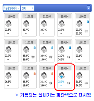 dms2 가동되는 실내기 파란색으로 표시되는 이미지