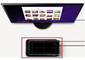  DEX PAD와 모니터 또는 TV와 연결된 화면