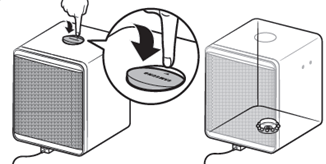 공기 청정기 중간의 홈을 눌러 결합부를 회전시켜 주세요.