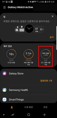 Galaxy Wearable 실행 RAM 선택